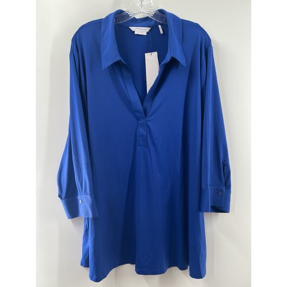 Foxcroft Women’s 3/4 Sleeve Pullover Collared Blouse Royal Blue Size 3X NWT - Picture 1 of 9